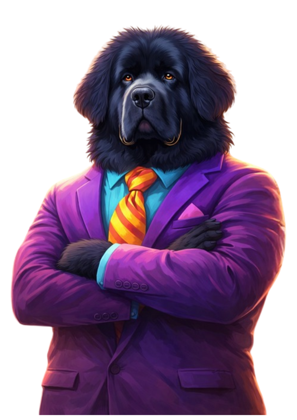 Mr. Pancake the Newfoundland posed with a calm, arms-crossed look