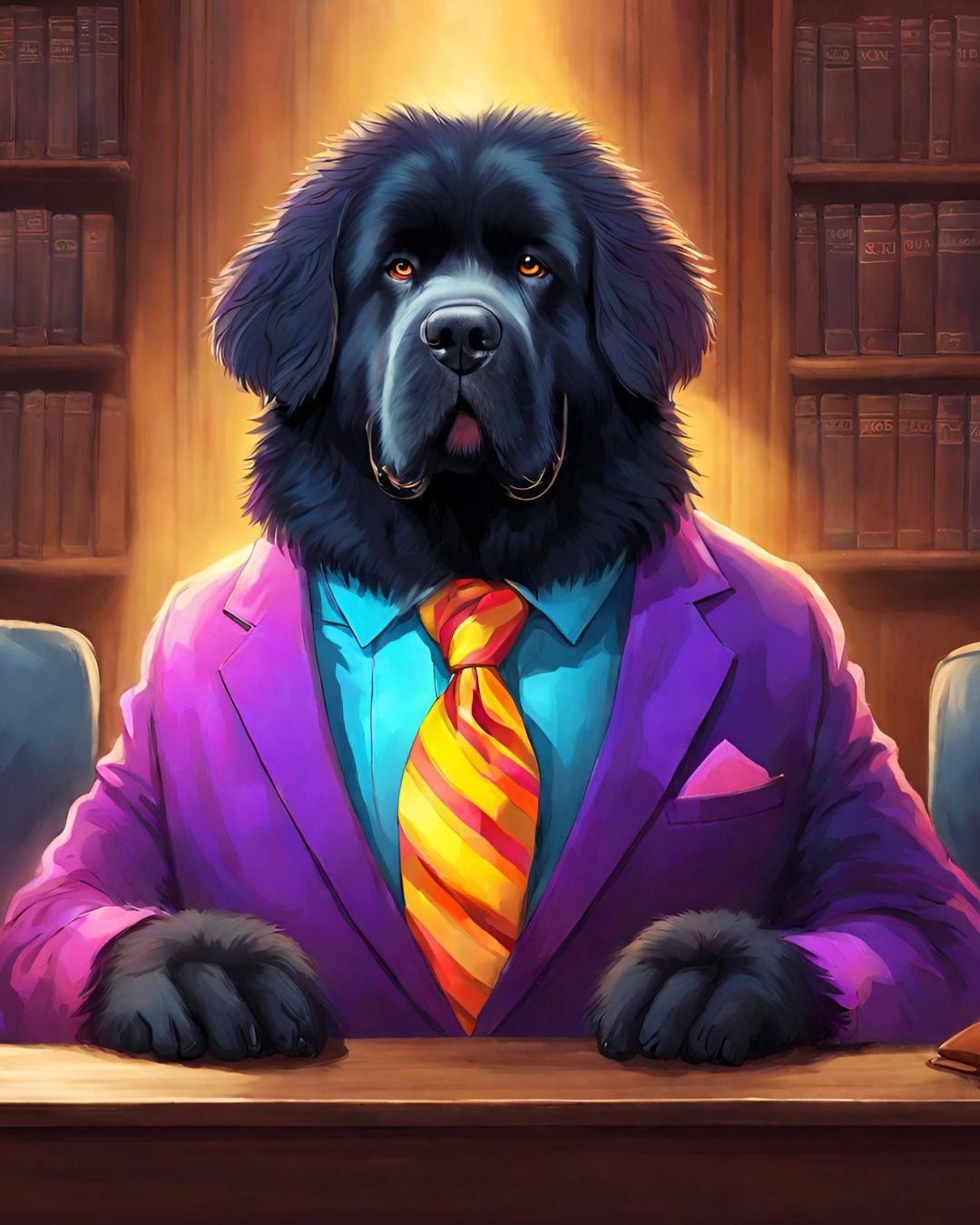 Mr. Pancake, the Newfoundland mascot of CGH Injury Lawyers, sitting for a portrait