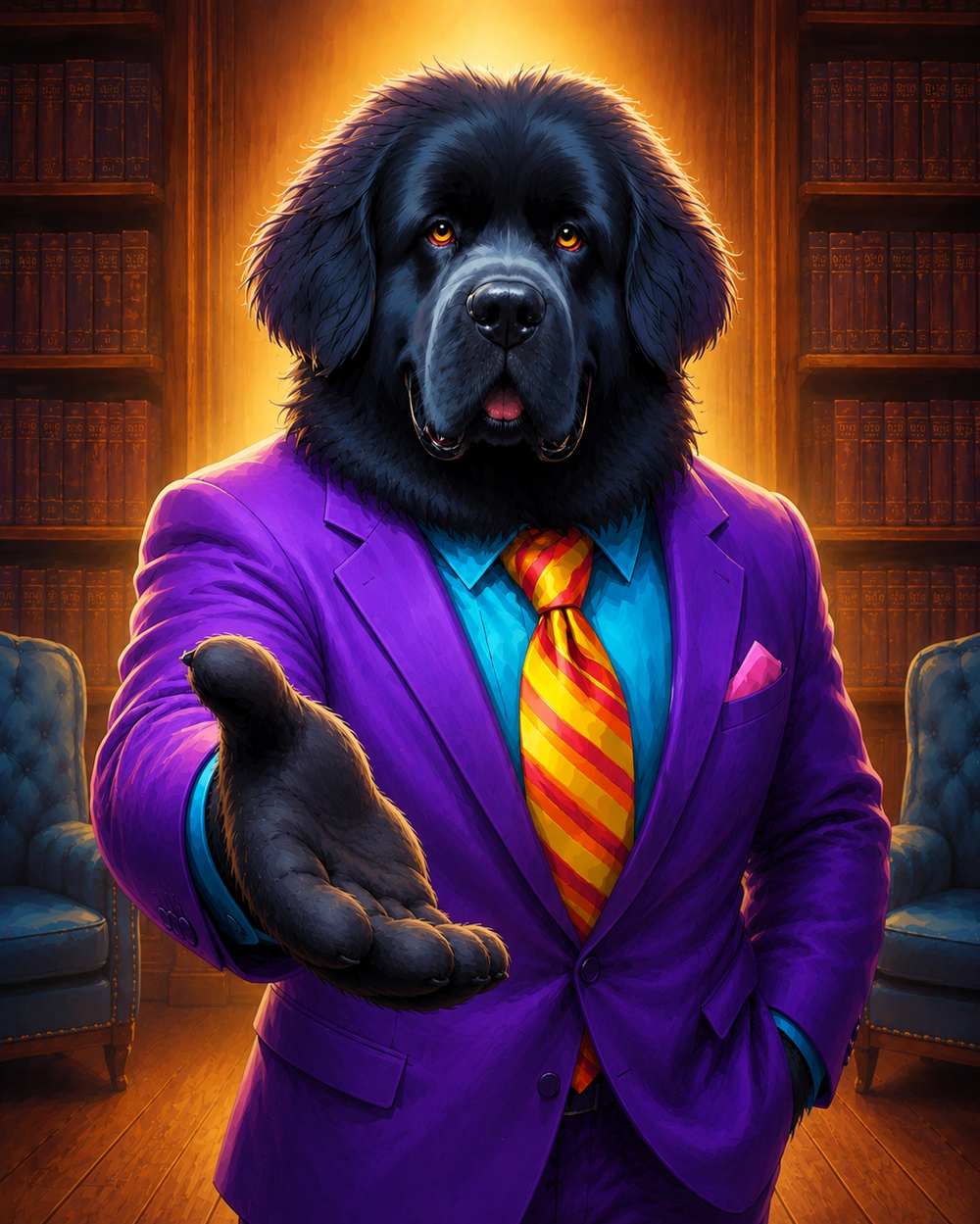 Mr. Pancake the Newfoundland reaching out to offer a paw