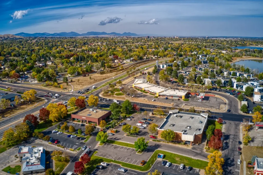 Aerial View of Autumn Colors in Denver Suburb of Lakewood, Colorado